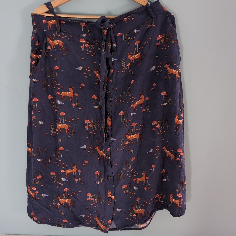 Modcloth x Princess Highway Midi Skirt Women Sz 18 Blue Deer Print Tie Front
